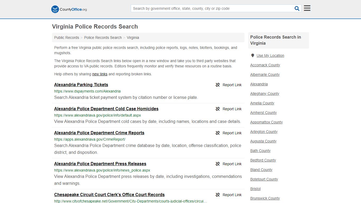 Police Records Search - Virginia (Accidents & Arrest Records)